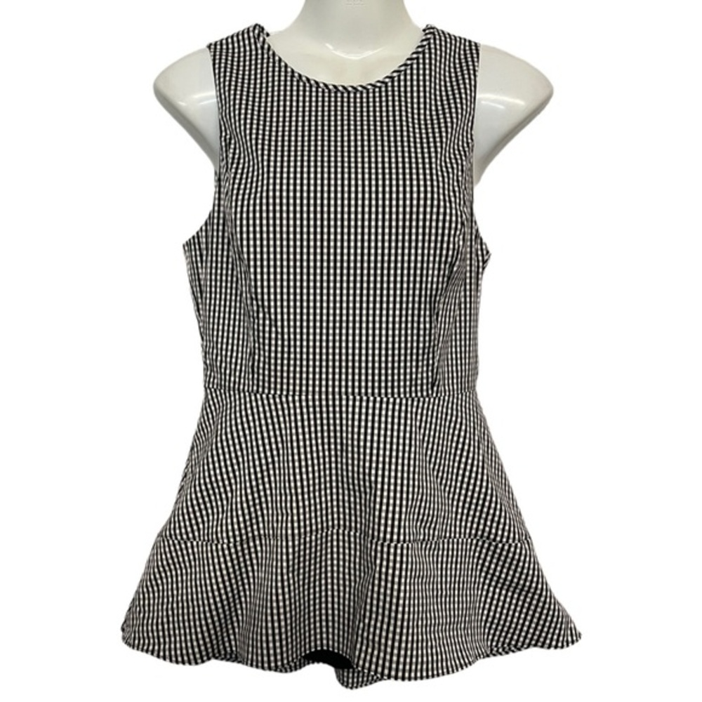 WHBM Peplum Top Black/White Microcheck Size 0